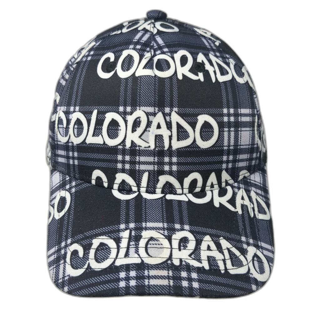 Robin Ruth 5 Panel Blue White Colorado Allover Print Plaid One Size Logo Hat